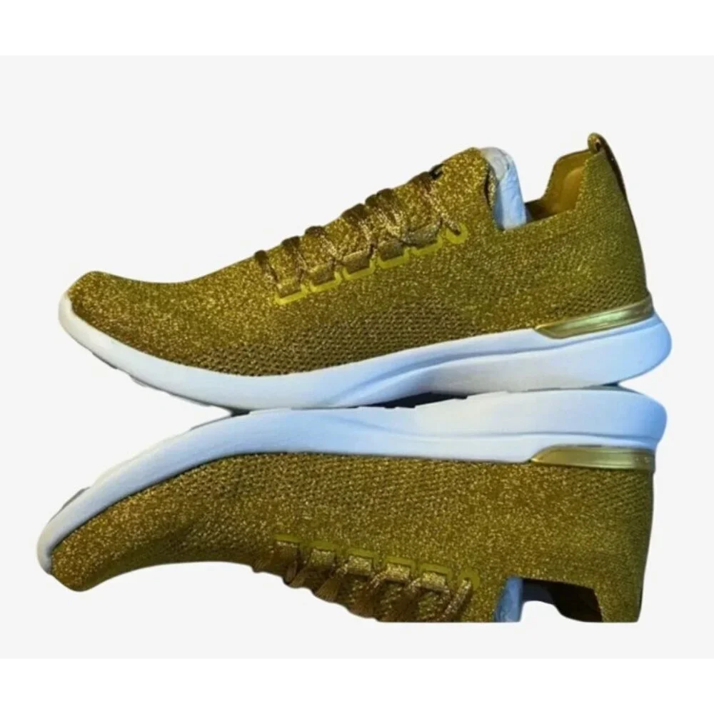 APL Womens Techloom Breeze Sneakers Size 8 Gold Metallic Knit Lightweight Athlet